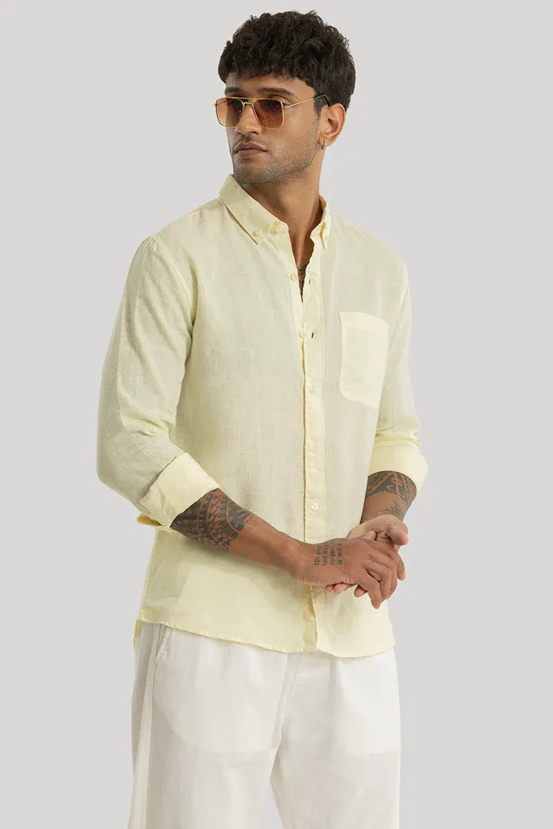 Elementary Yellow Plain 100% Linen Shirt