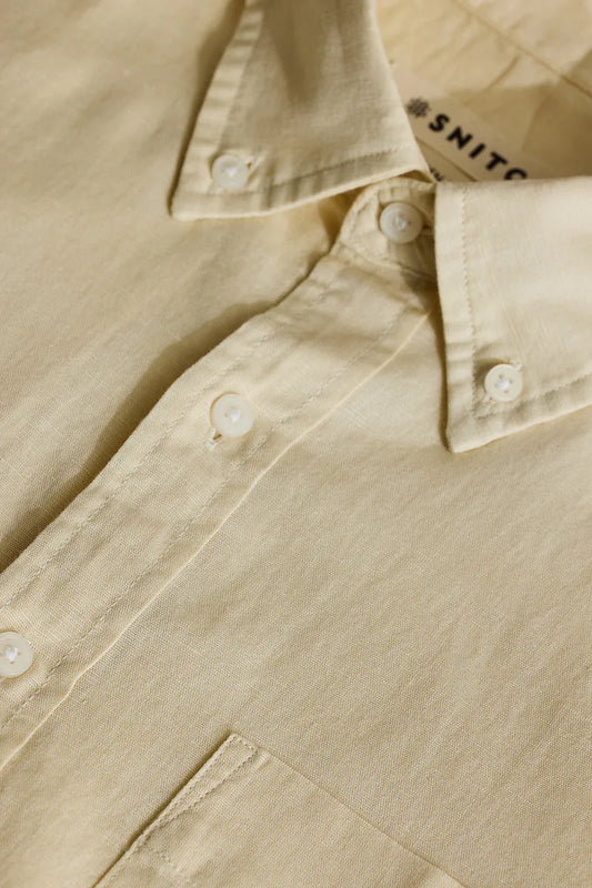 Cream Linen Blend Slim Fit Shirt