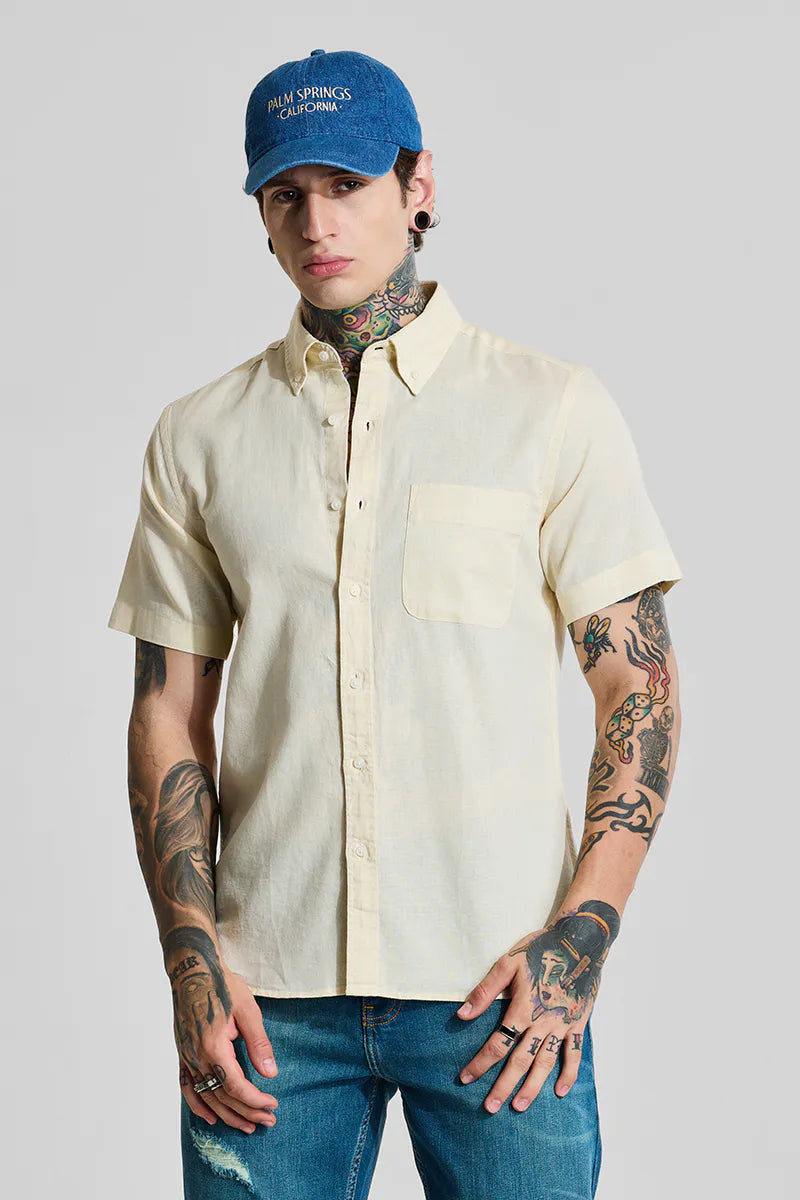 Cream Linen Blend Slim Fit Shirt