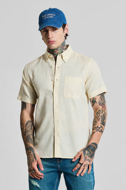 Cream Linen Blend Slim Fit Shirt
