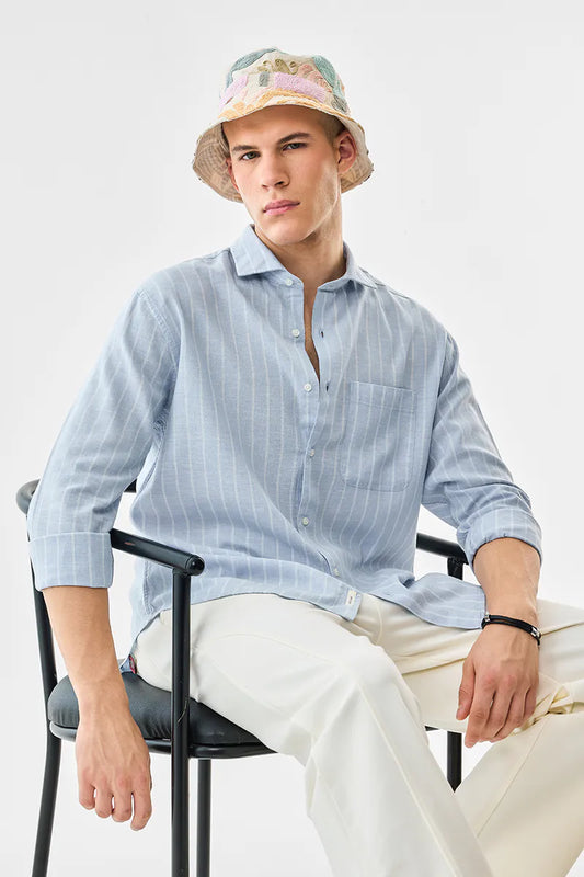 Linen Blend Regular Fit Stripes Shirt