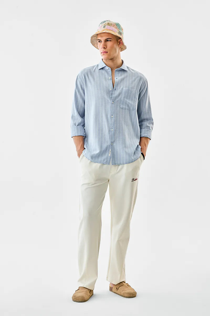 Linen Blend Regular Fit Stripes Shirt