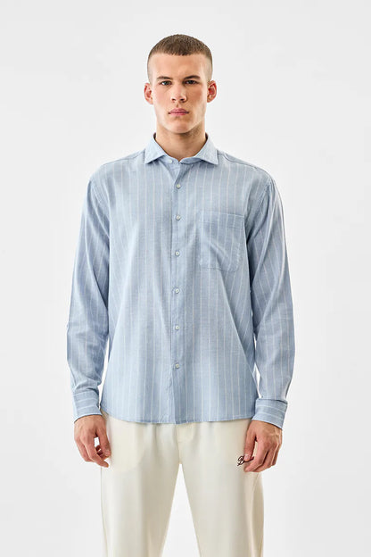 Linen Blend Regular Fit Stripes Shirt