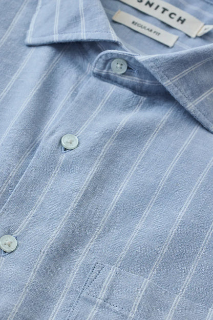 Linen Blend Regular Fit Stripes Shirt