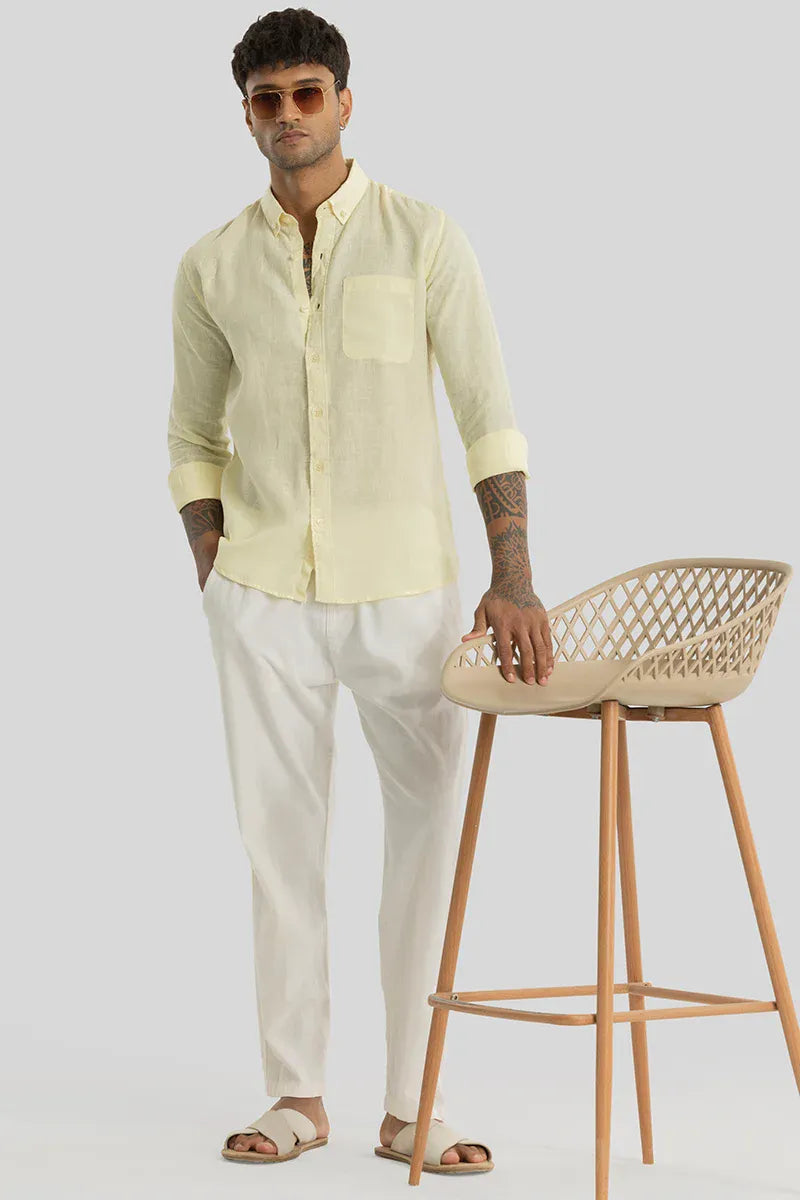 Elementary Yellow Plain 100% Linen Shirt