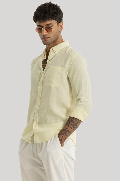 Elementary Yellow Plain 100% Linen Shirt