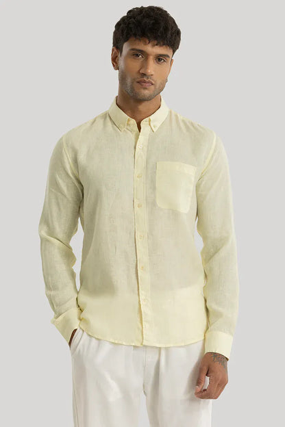Elementary Yellow Plain 100% Linen Shirt