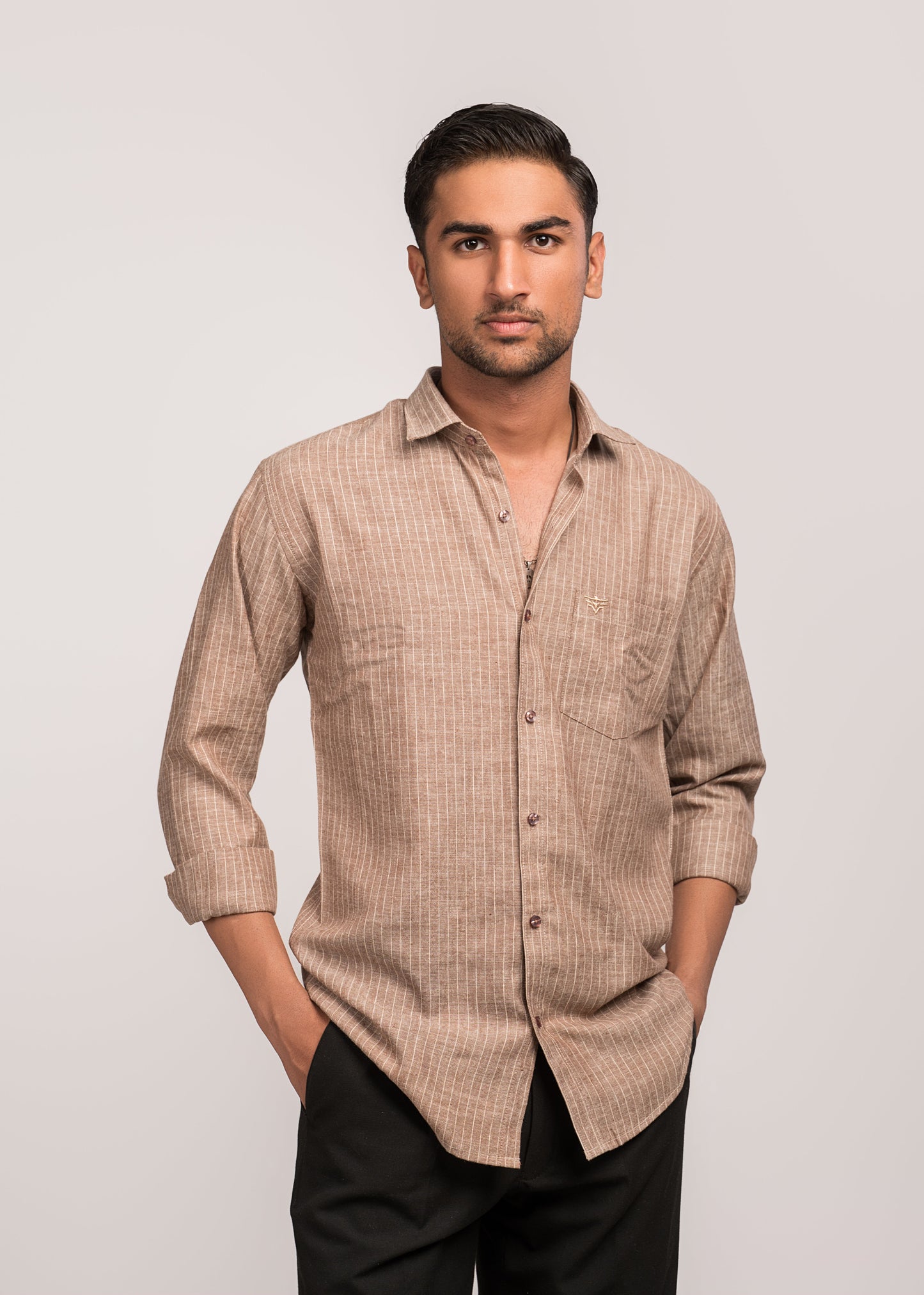 VerveLine Men’s Dual-Tone Brown Striped Shirt