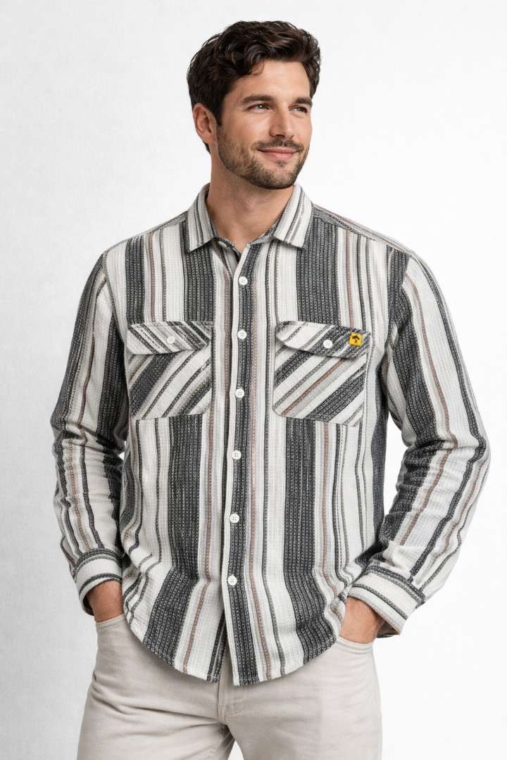 Premium  Grey & White Stripes shirt
