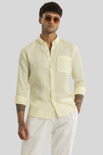 Elementary Yellow Plain 100% Linen Shirt