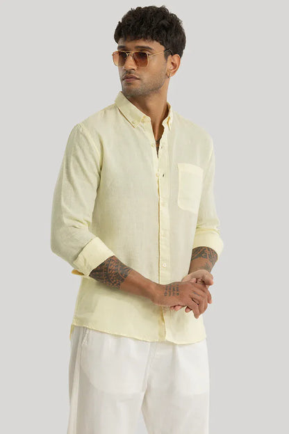 Elementary Yellow Plain 100% Linen Shirt
